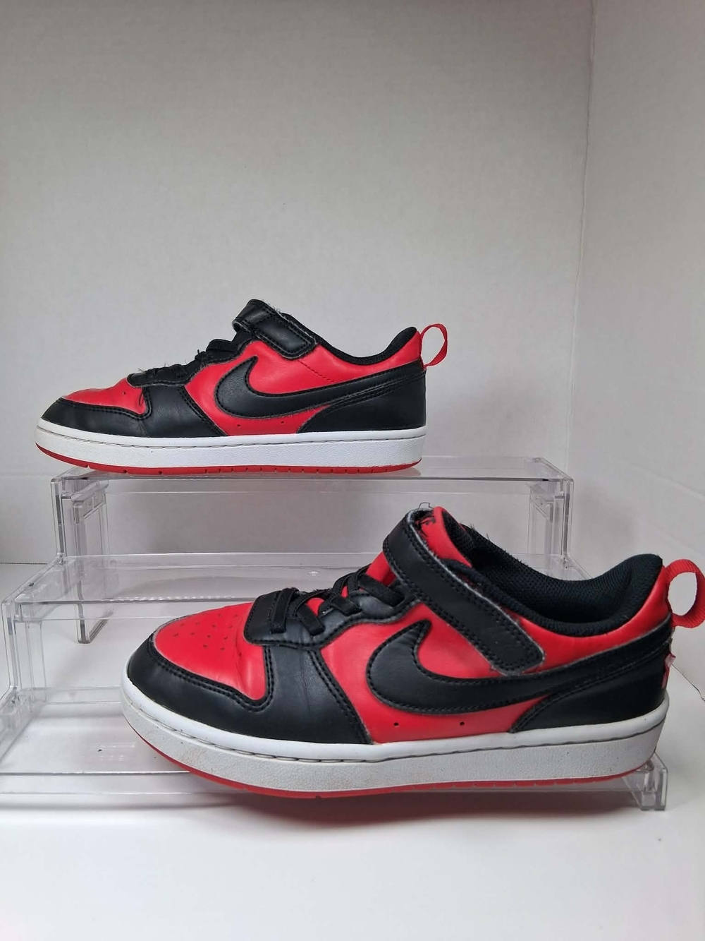 Nike Court Borough Low Low Top Sneakers Red/Black Hook & Loop Kids US 2